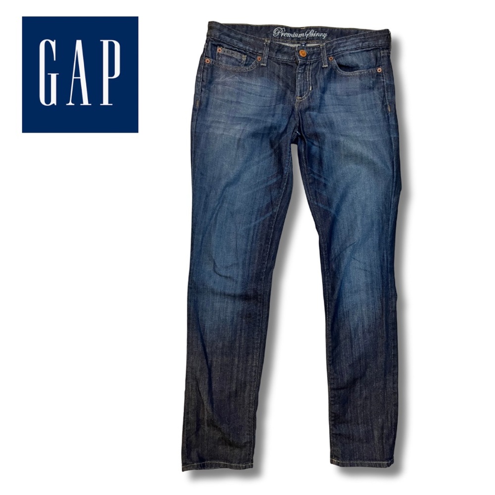 GAP Women's Dark Blue Denim Straight Premium Skinny Jeans Low/Mid Rise, size 8